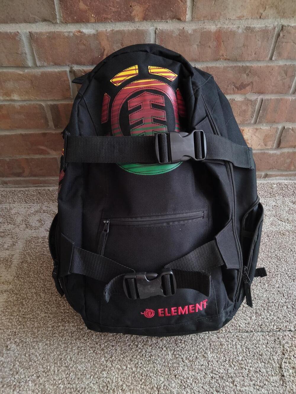 Element Mohave Backpack Skateboard Rasta Logo Black 30L Pack Bag
